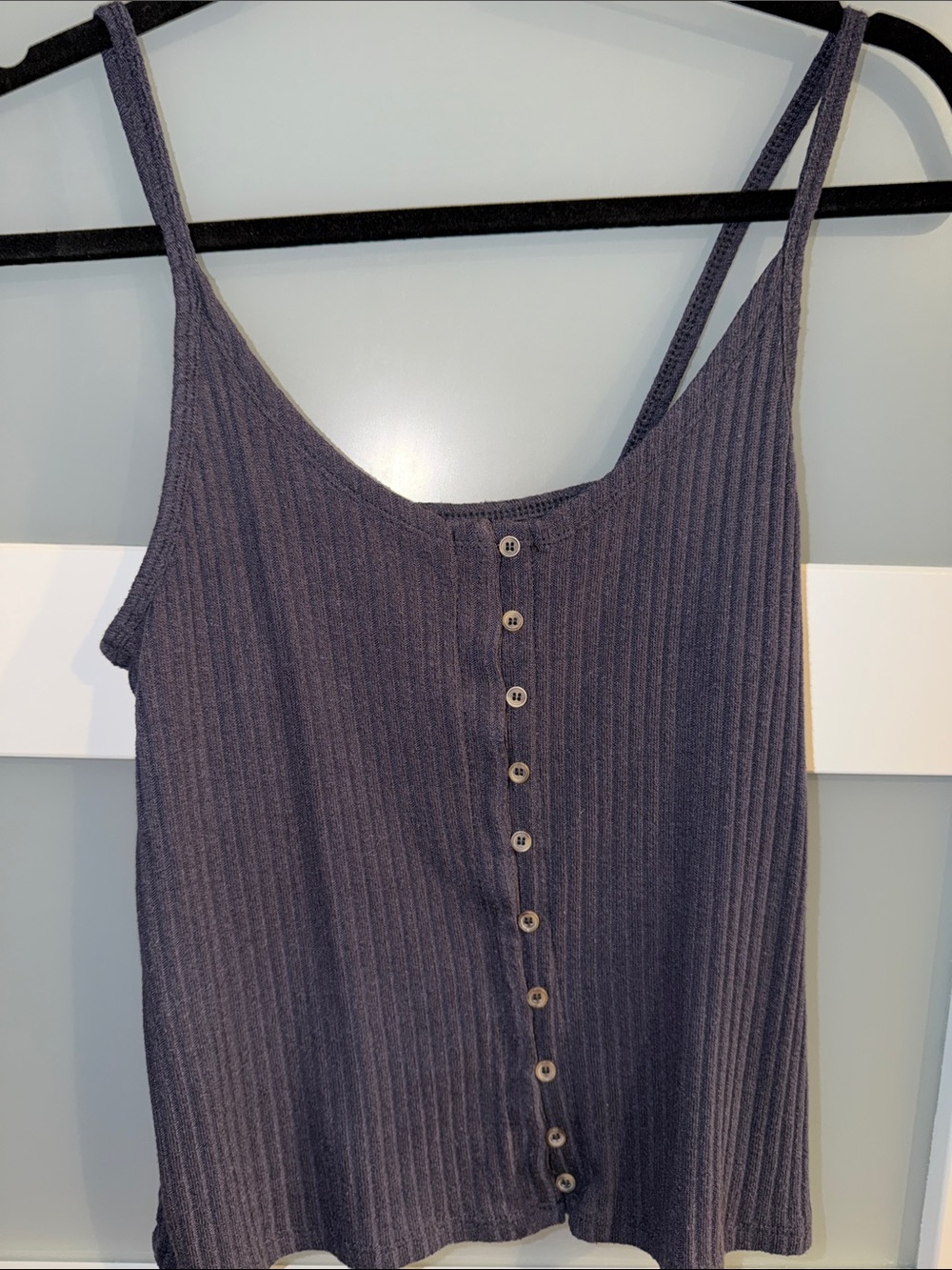 American Eagle Outfitters Charcoal Ribbed Button-Front Tank Top